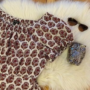 J Crew Paisley Floral Off Shoulder Fit and Flare Dress